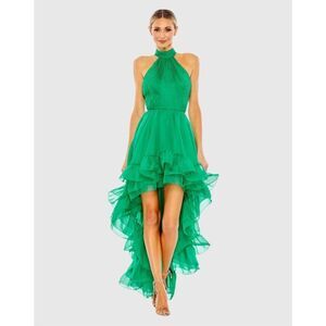 Mac Duggal Green Asymmetrical Ruffled Sundress